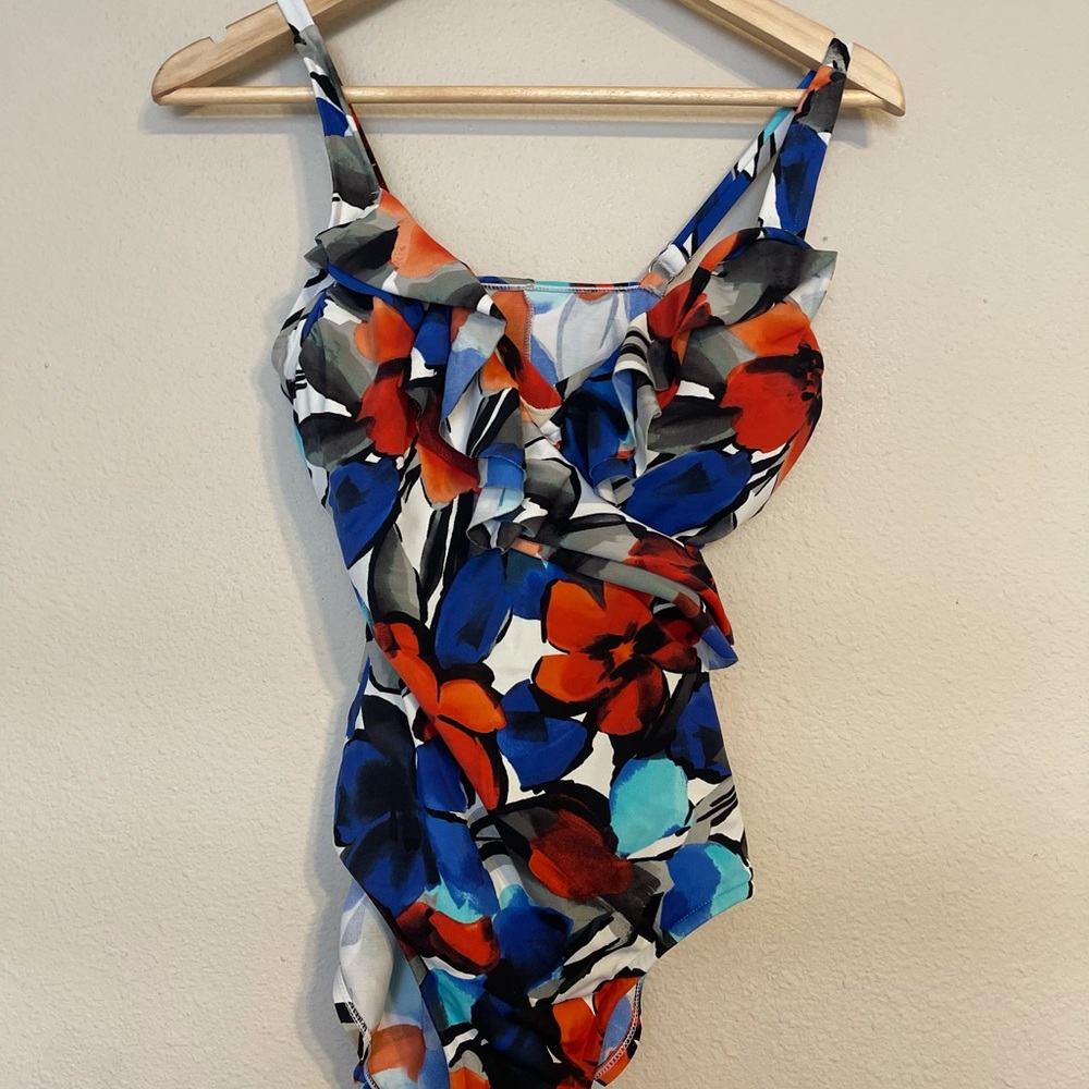 Inc Solid Ruffle Surplice One-Piece Swimsuit - image 5